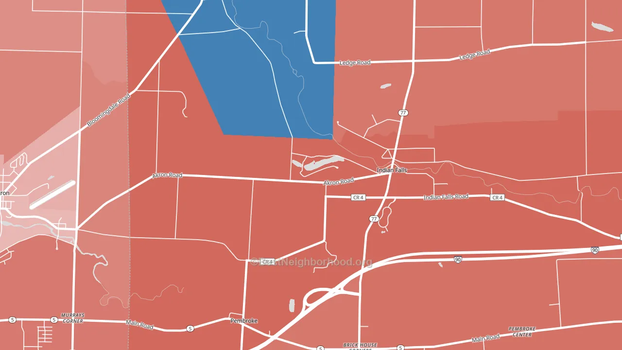 Indian Falls, NY block-group political-lean map