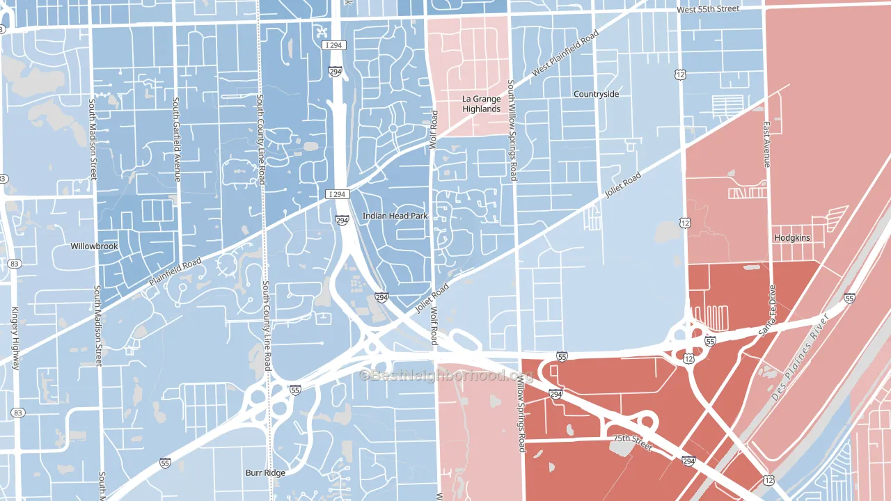 Indian Head Park, IL block-group political-lean map