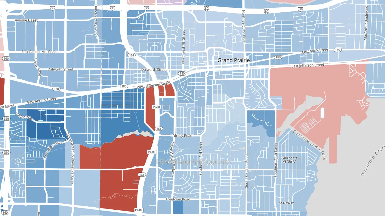 Indian Hills, Grand Prairie, TX block-group political-lean map