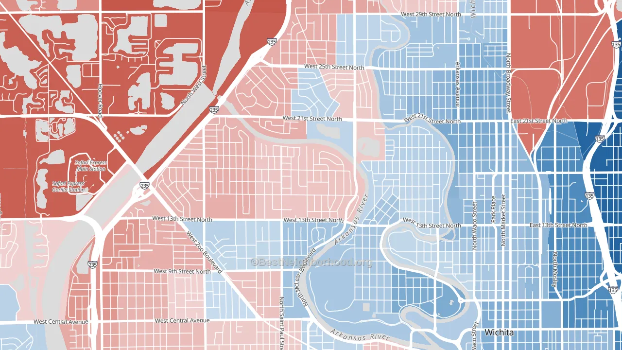 Indian Hills Riverbend, Wichita, KS block-group political-lean map