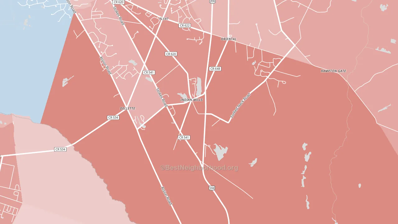 Indian Mills, NJ block-group political-lean map