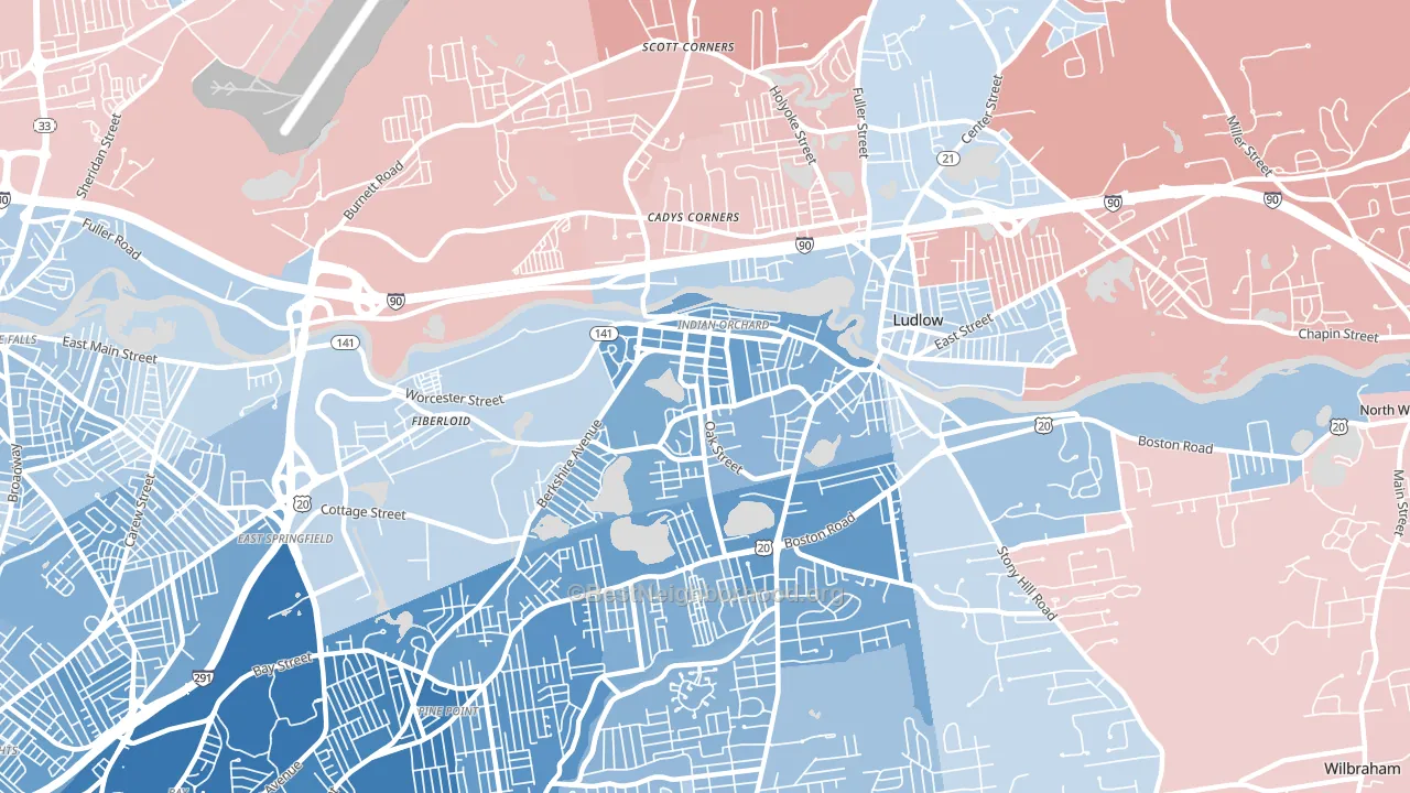 Indian Orchard, MA block-group political-lean map