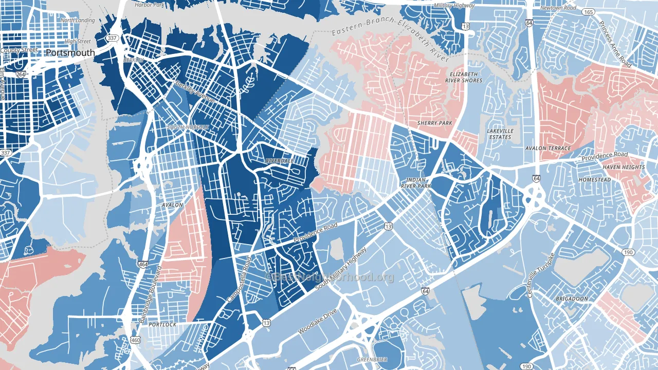 Indian River, Chesapeake, VA block-group political-lean map