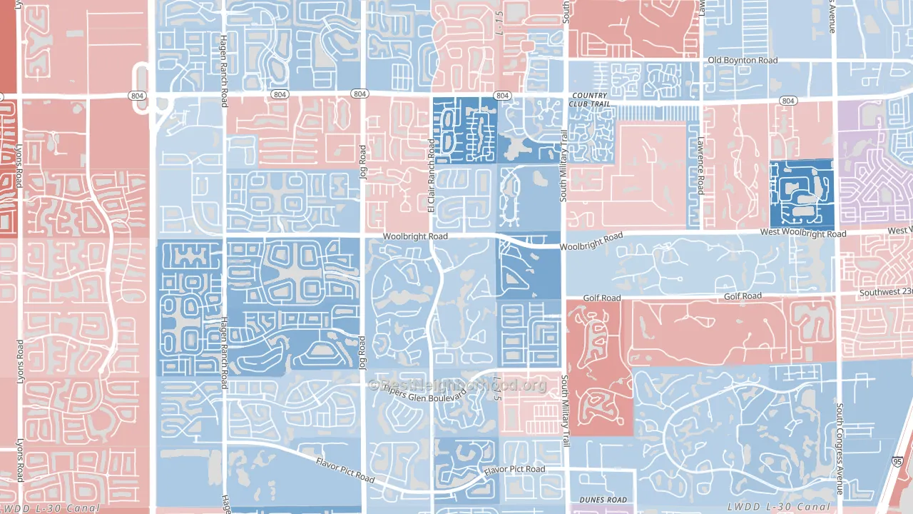 Indian Spring, Boynton Beach, FL block-group political-lean map