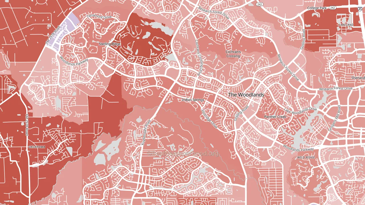 Indian Springs, The Woodlands, TX block-group political-lean map