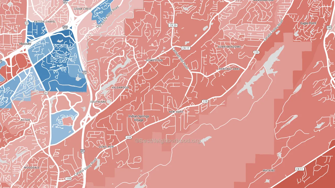 Indian Springs Village, AL block-group political-lean map