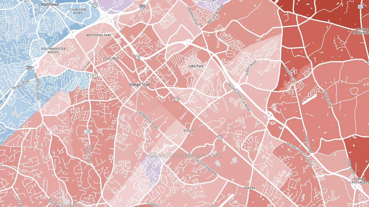 Indian Trail, NC block-group political-lean map