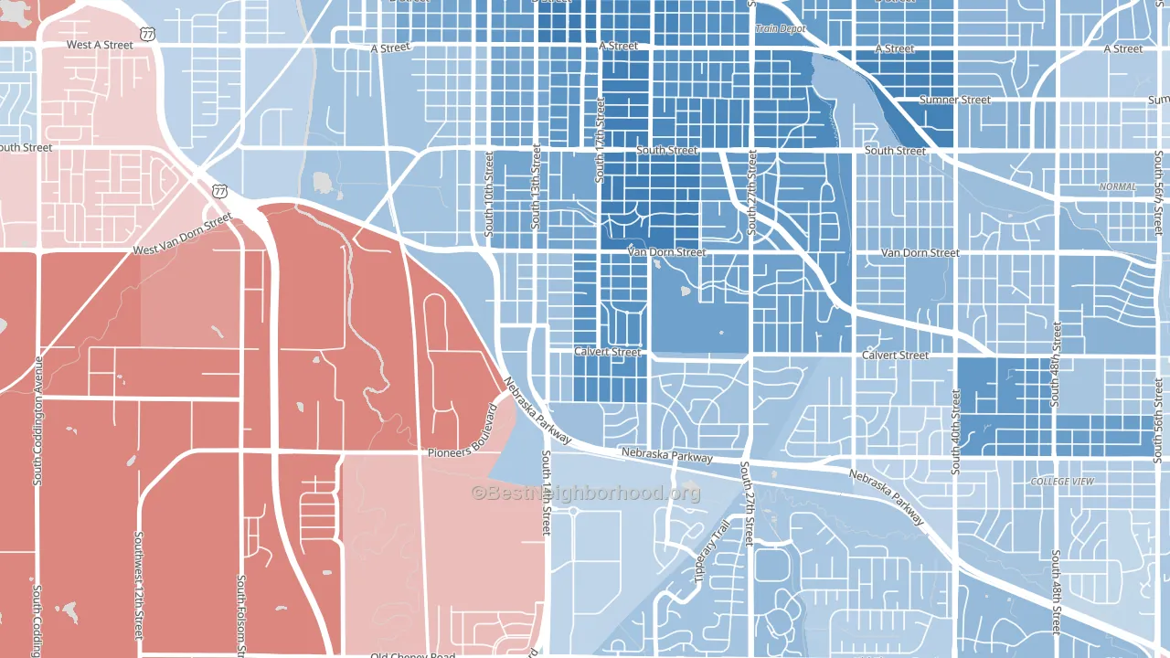 Indian Village, Lincoln, NE block-group political-lean map
