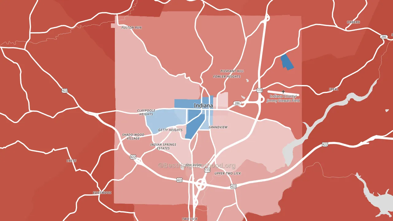 Indiana, PA block-group political-lean map
