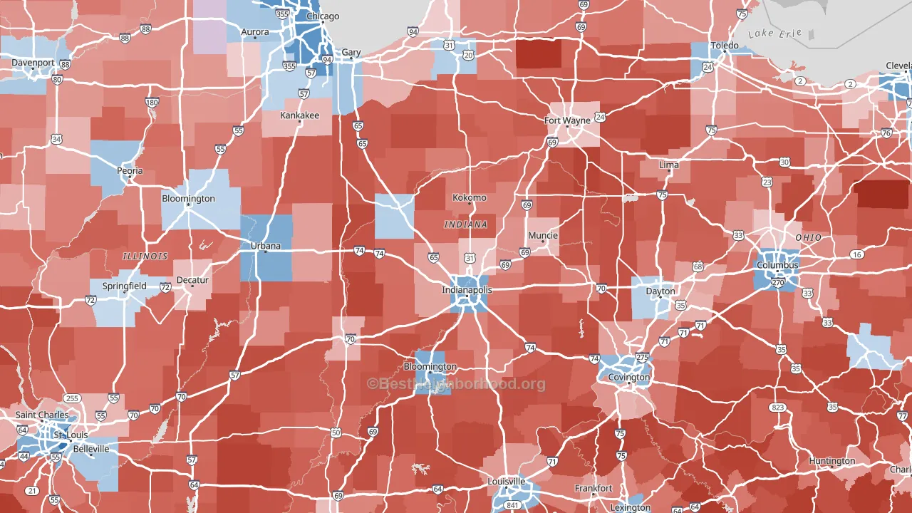 Indiana block-group political-lean map