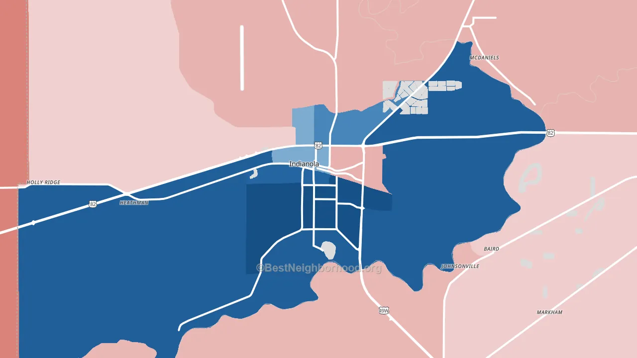 Indianola, MS block-group political-lean map
