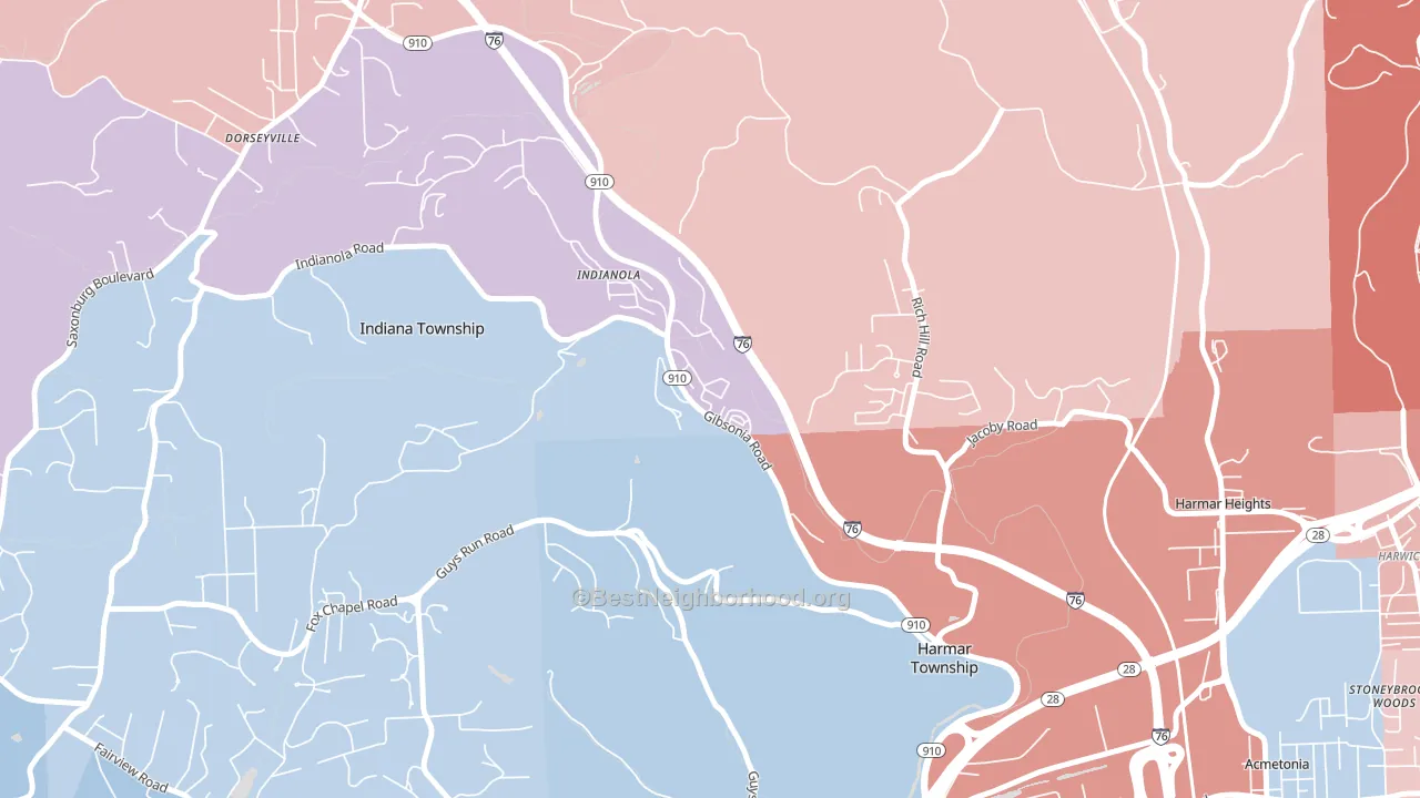 Indianola, PA block-group political-lean map