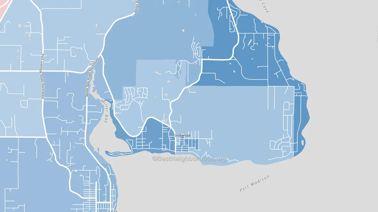Indianola, WA block-group political-lean map