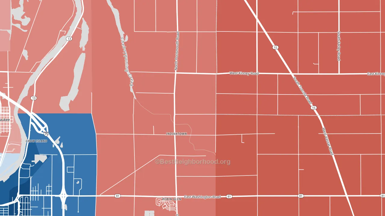 Indiantown, MI block-group political-lean map