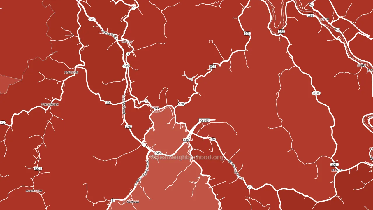 Inez, KY block-group political-lean map