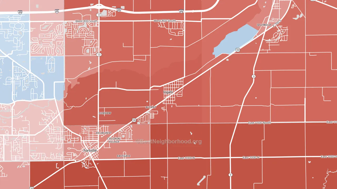 Ingalls, IN block-group political-lean map
