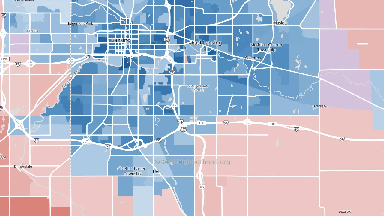 Ingham County, MI block-group political-lean map