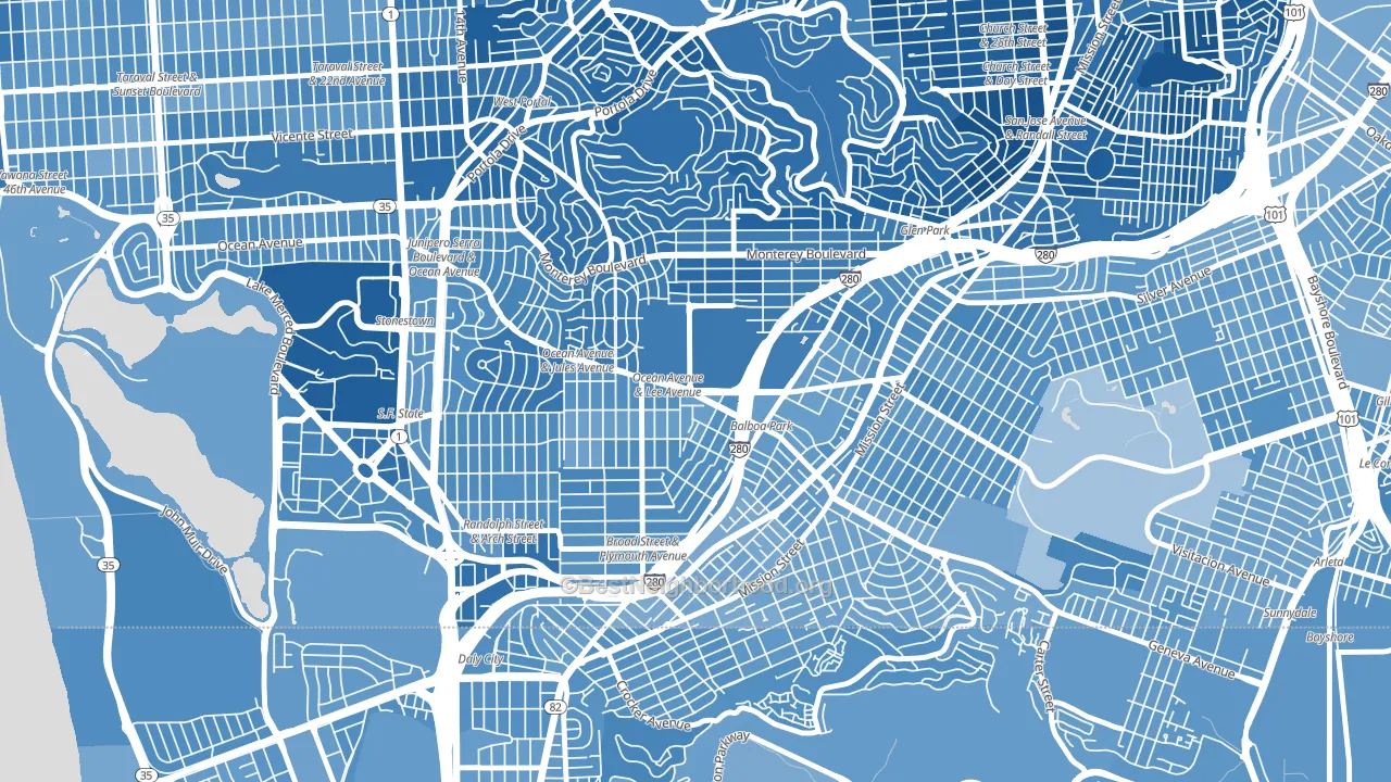 Ingleside, San Francisco, CA block-group political-lean map