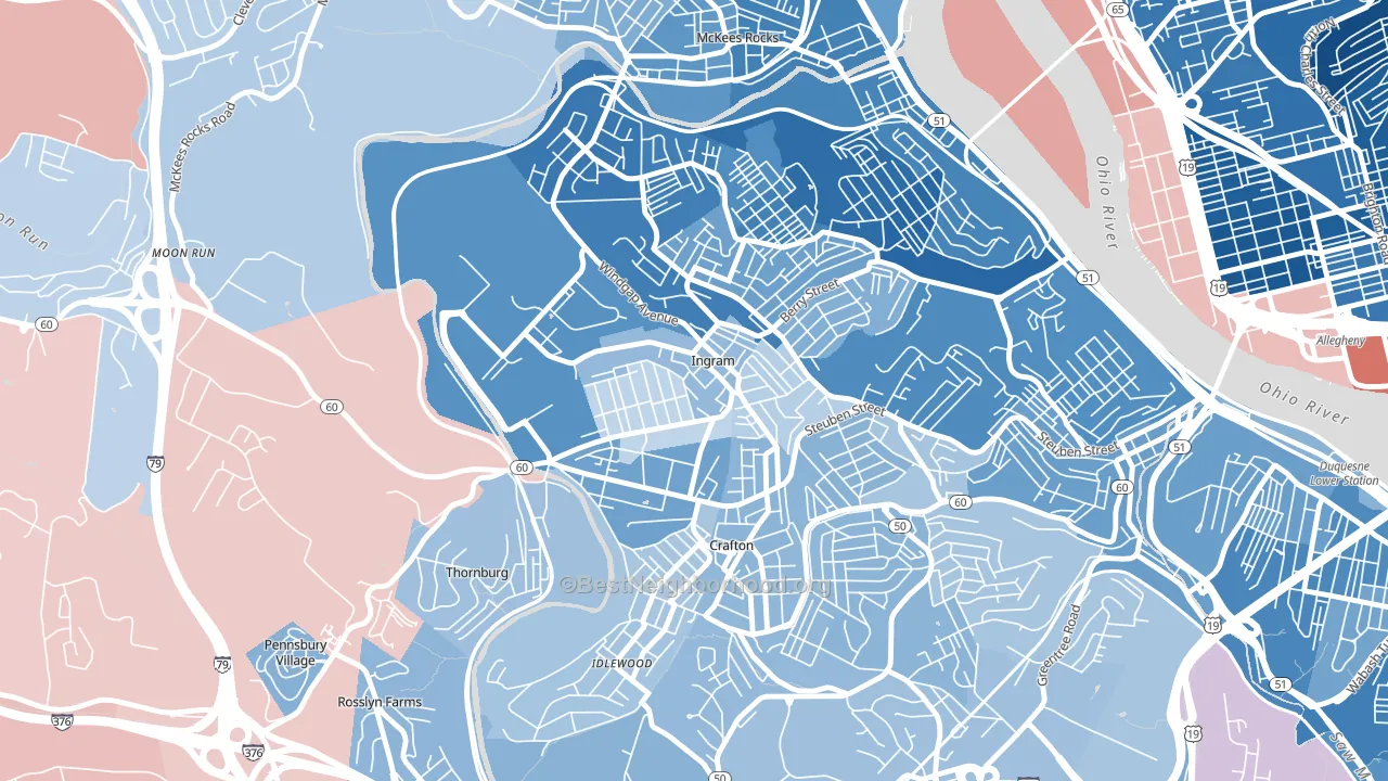 Ingram, PA block-group political-lean map