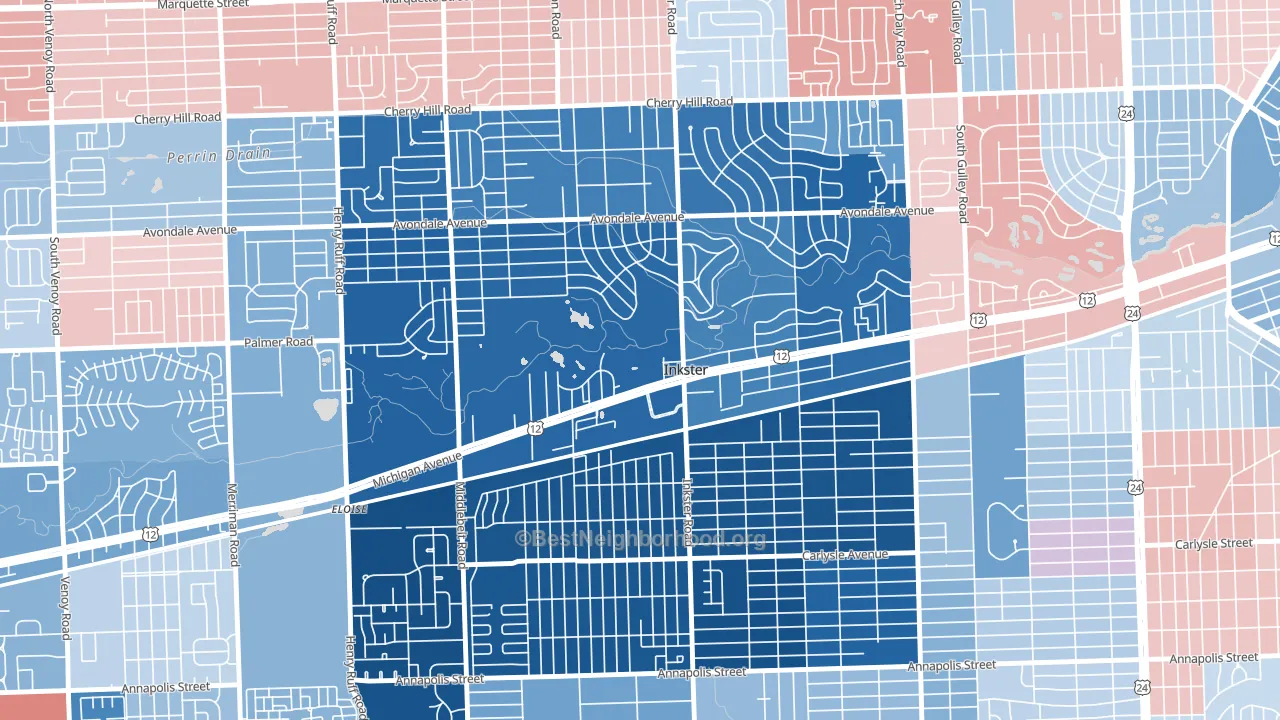 Inkster, MI block-group political-lean map