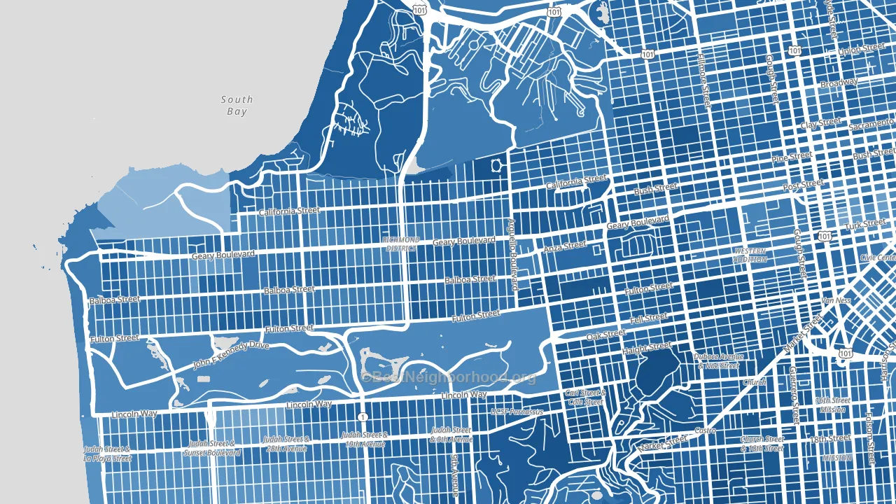 Inner Richmond, San Francisco, CA block-group political-lean map