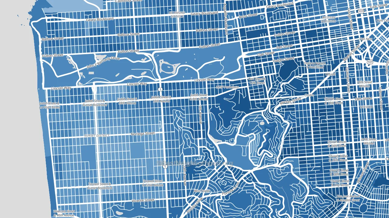 Inner Sunset, San Francisco, CA block-group political-lean map