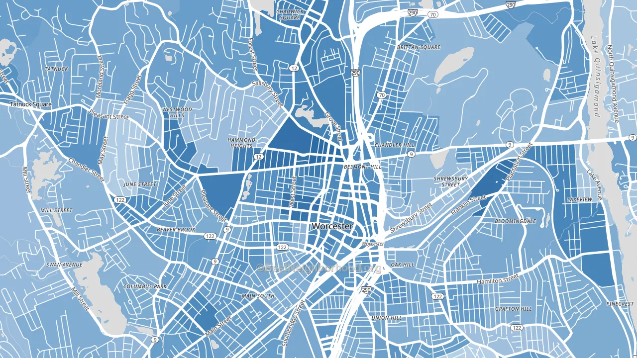 Institute Park, Worcester, MA block-group political-lean map