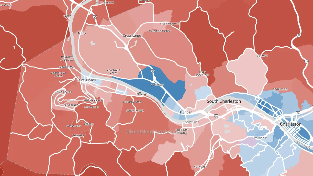 Institute, WV block-group political-lean map