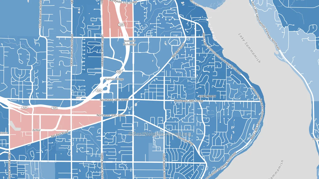 Interlake, Bellevue, WA block-group political-lean map