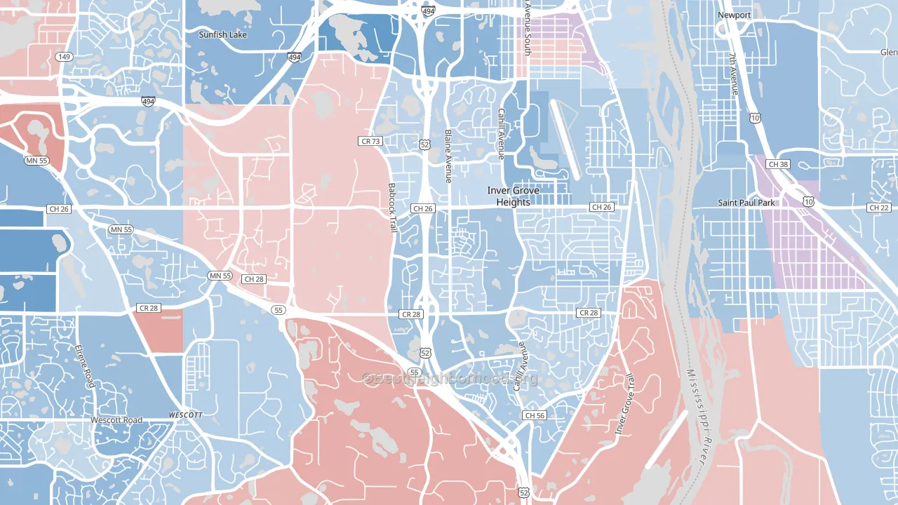 Inver Grove Heights, MN block-group political-lean map