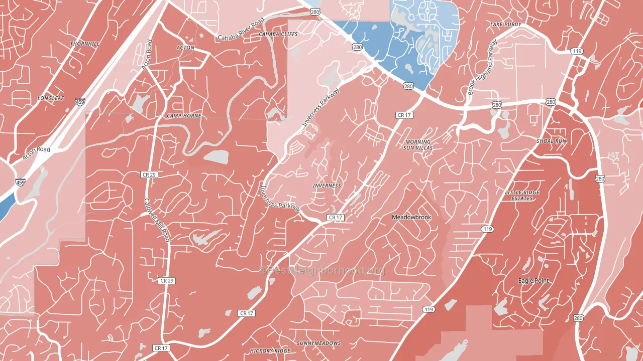 Inverness, Hoover, AL block-group political-lean map