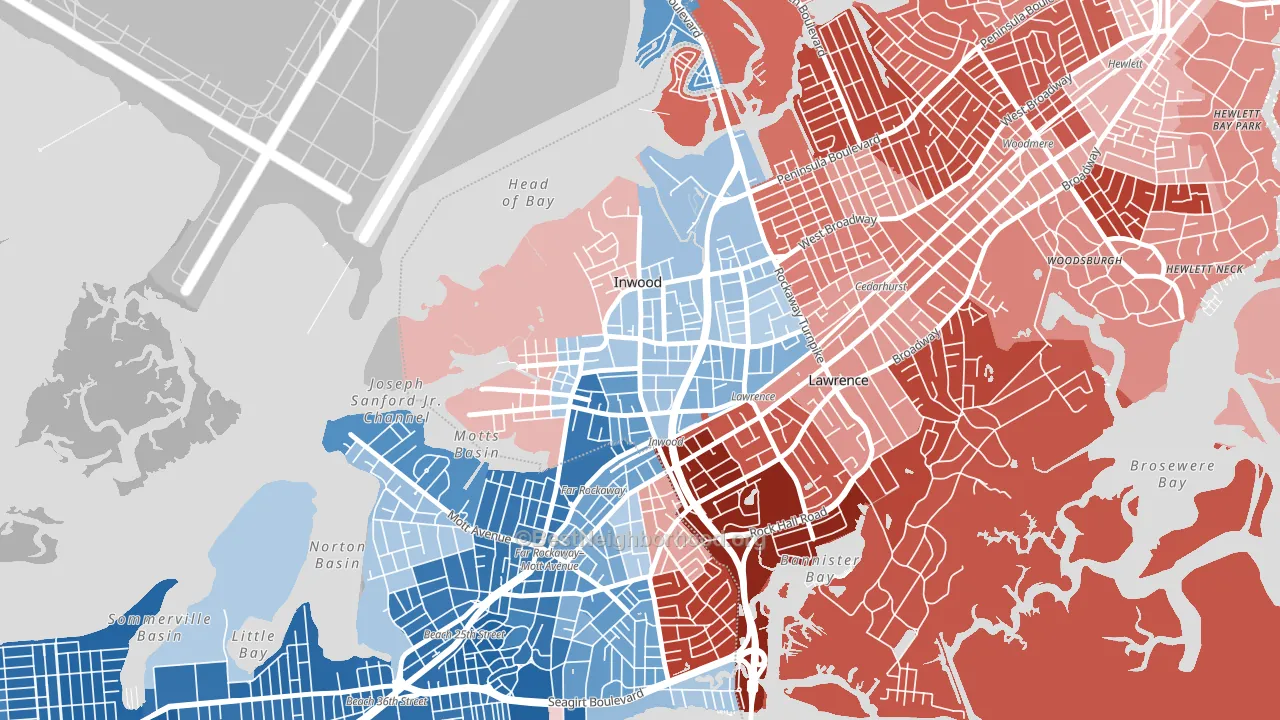 Inwood, NY block-group political-lean map