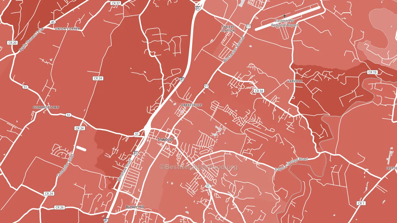 Inwood, WV block-group political-lean map