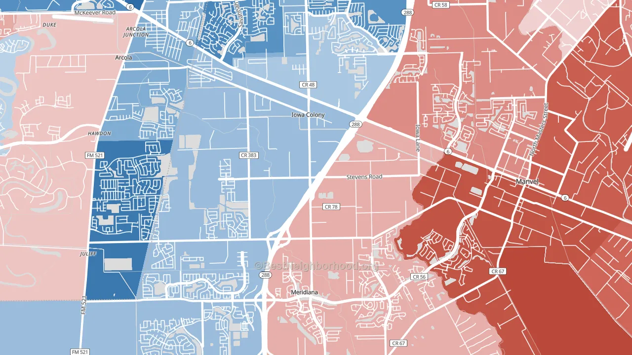 Iowa Colony, TX block-group political-lean map