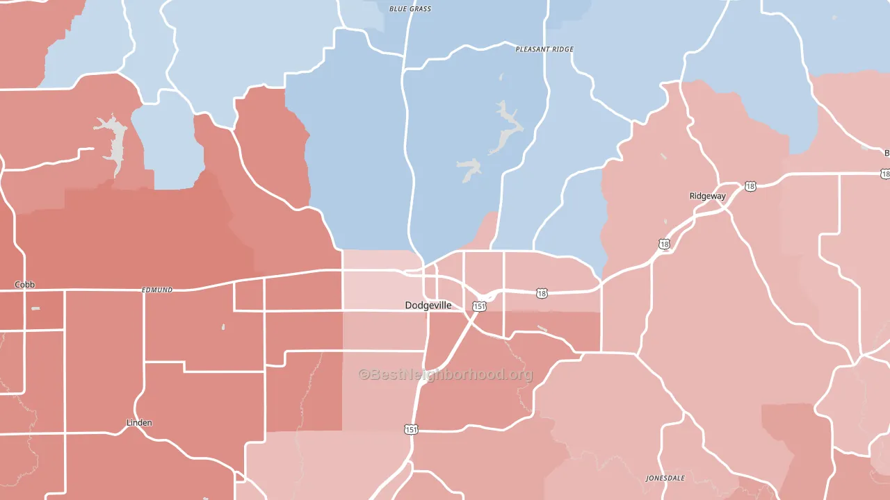 Iowa County, WI block-group political-lean map
