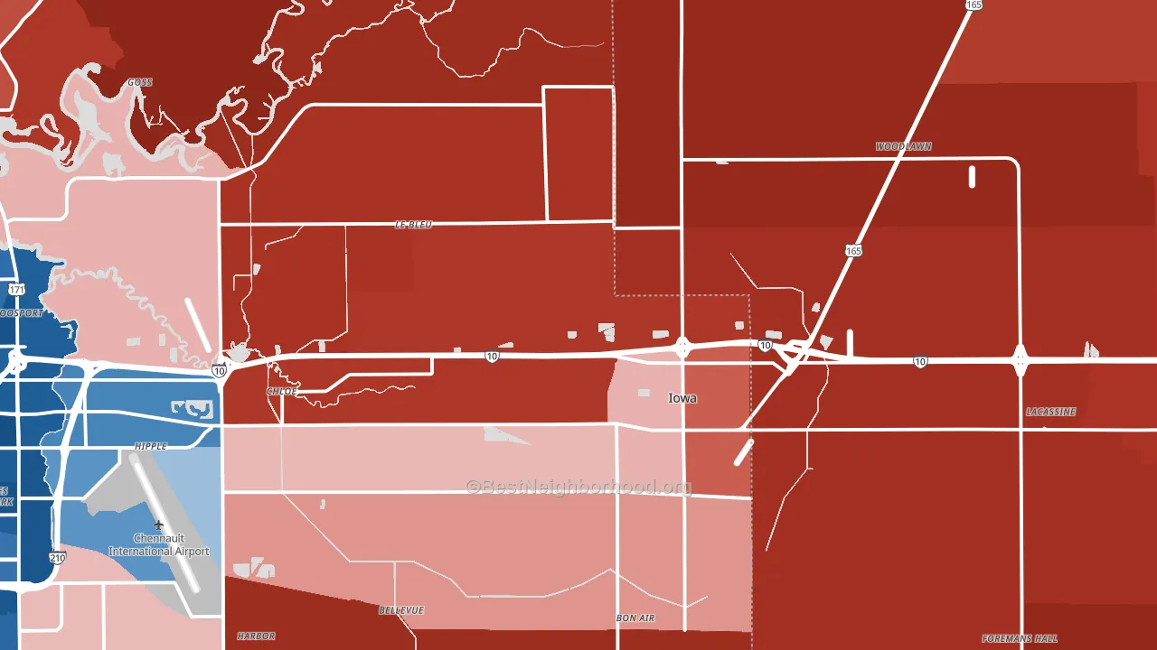 Iowa, LA block-group political-lean map