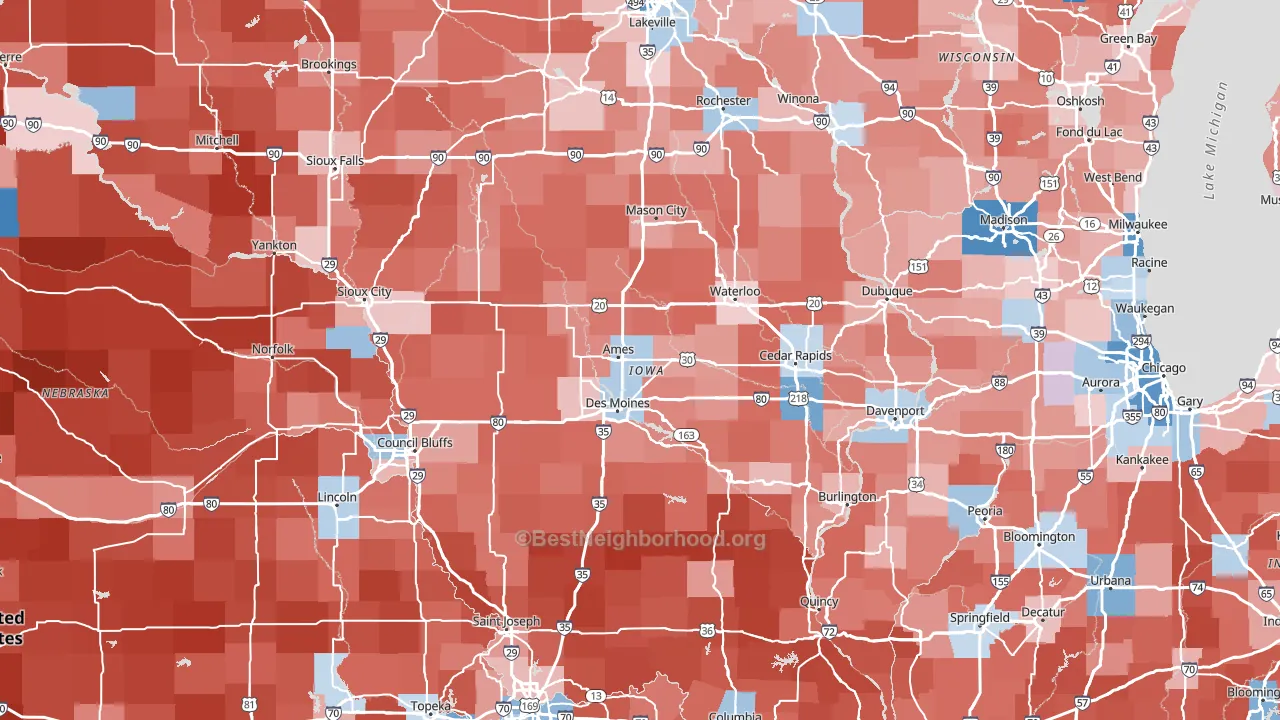 Iowa block-group political-lean map