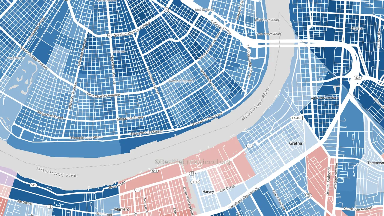 Irish Channel, New Orleans, LA block-group political-lean map