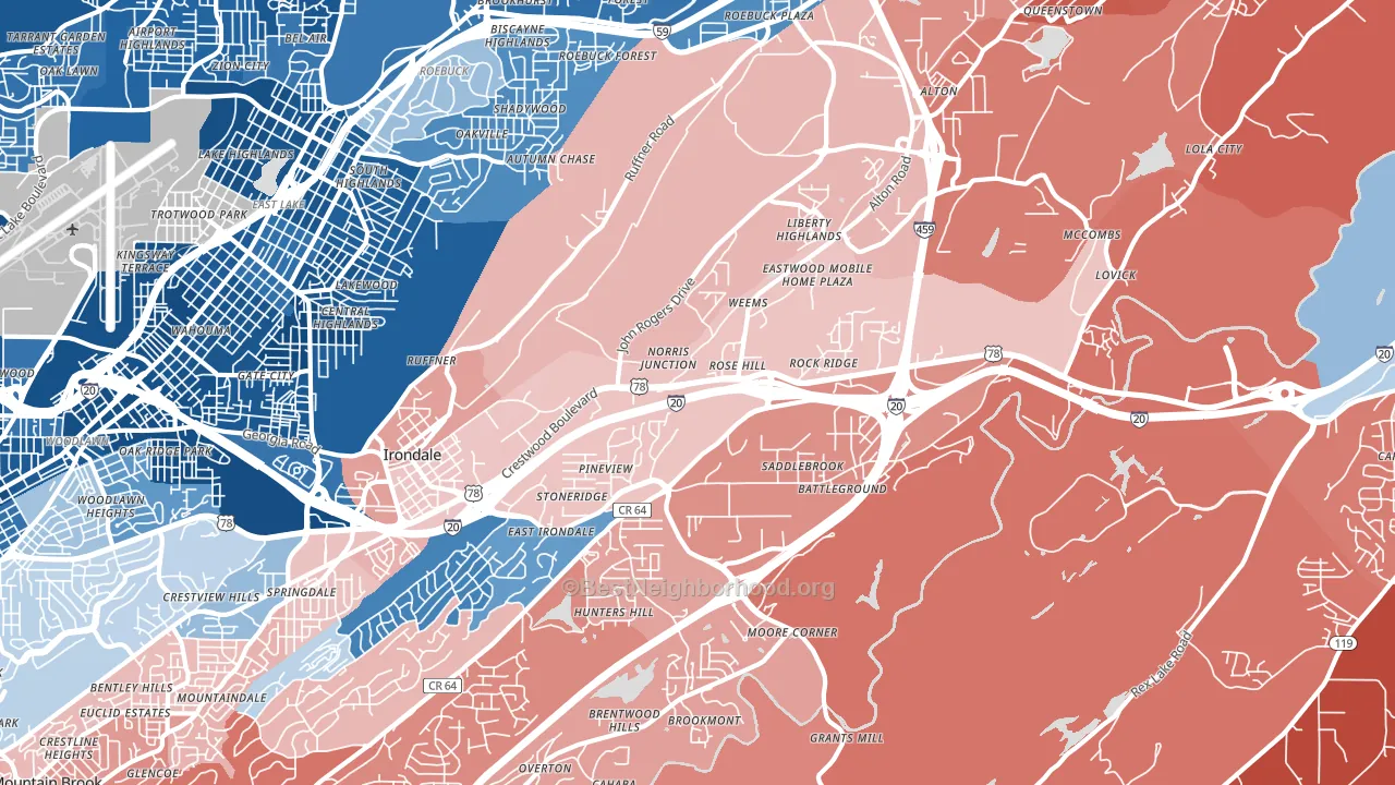 Irondale, AL block-group political-lean map