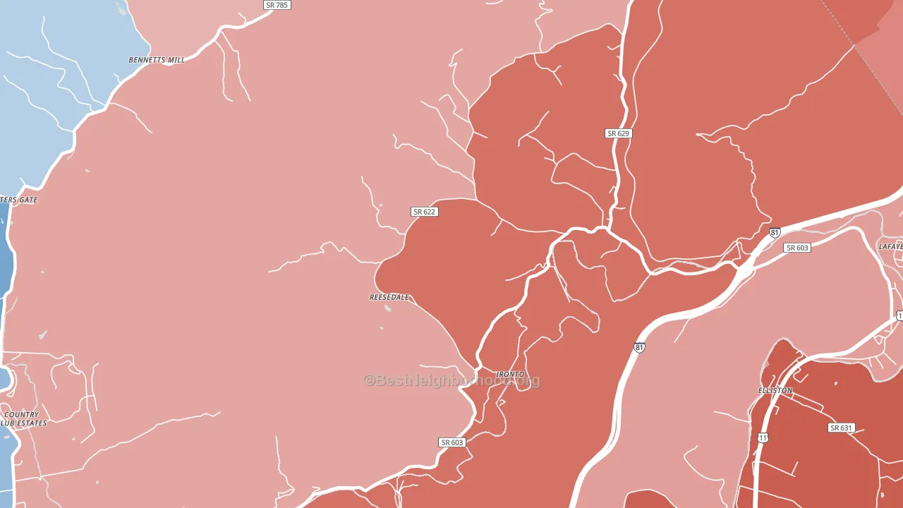 Ironto, VA block-group political-lean map