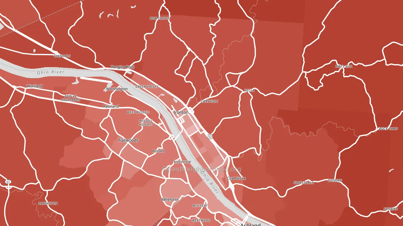 Ironton, OH block-group political-lean map