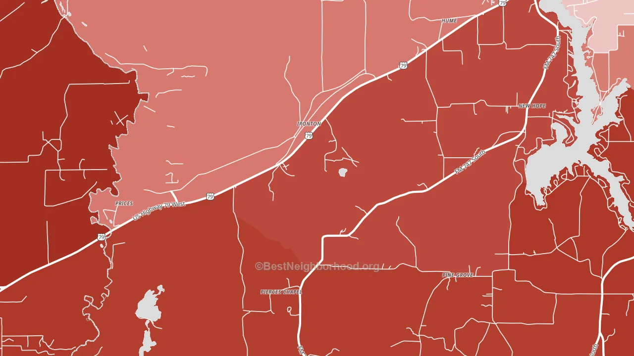 Ironton, TX block-group political-lean map
