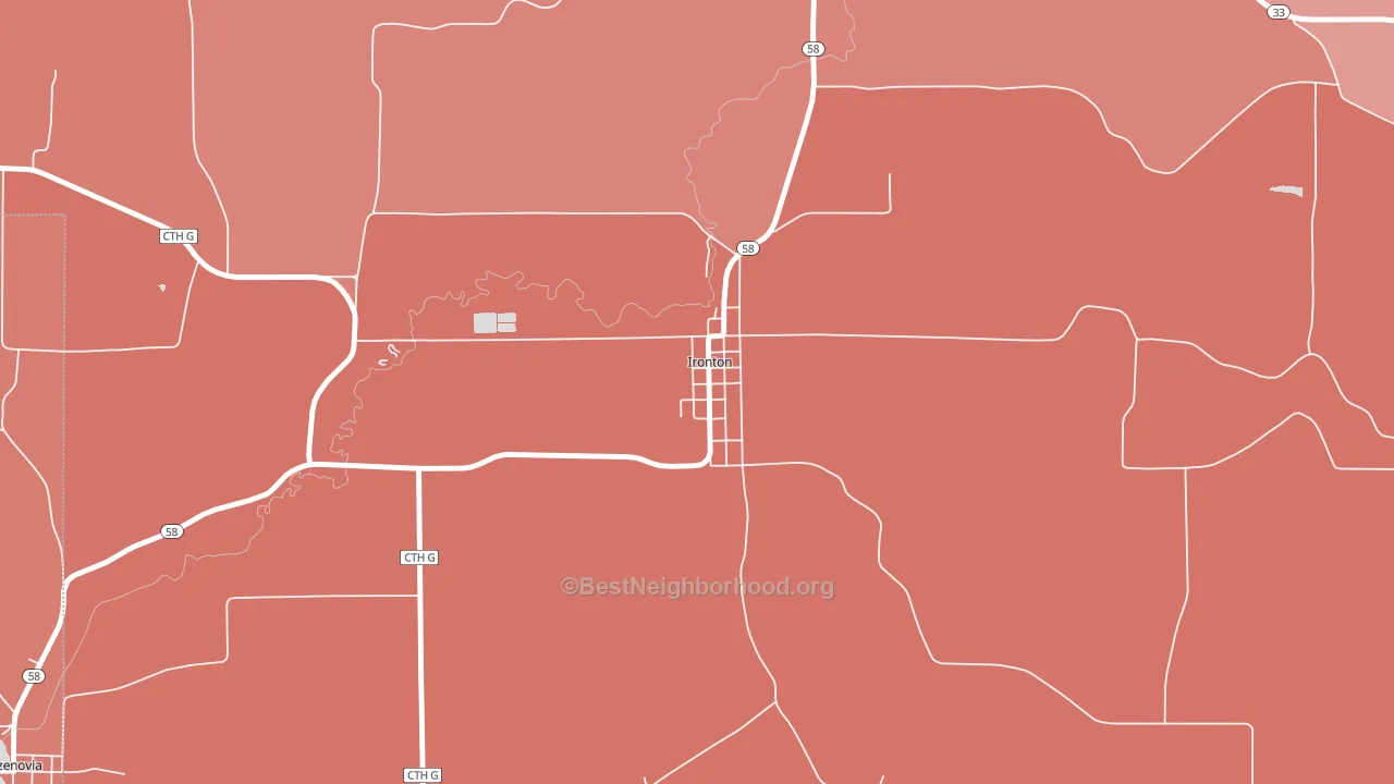 Ironton, WI block-group political-lean map