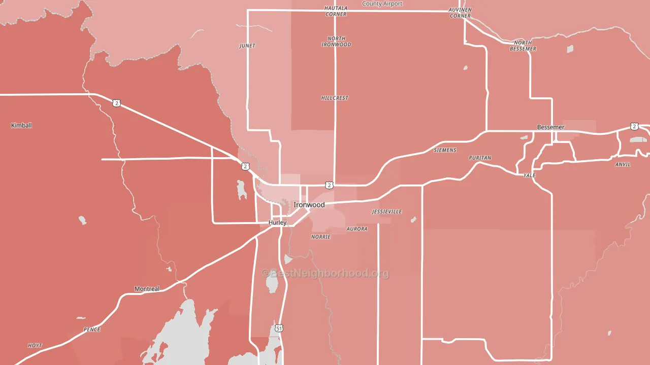Ironwood, MI block-group political-lean map