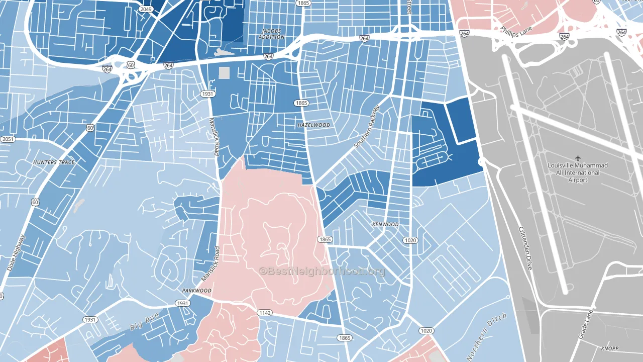 Iroquois, Louisville, KY block-group political-lean map