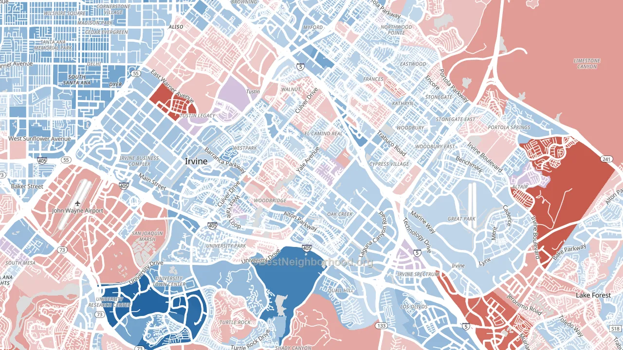 Irvine, CA block-group political-lean map