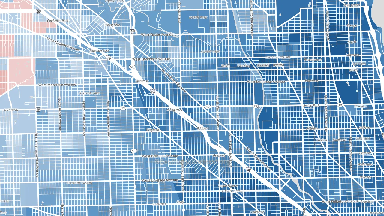 Irving Park, Chicago, IL block-group political-lean map