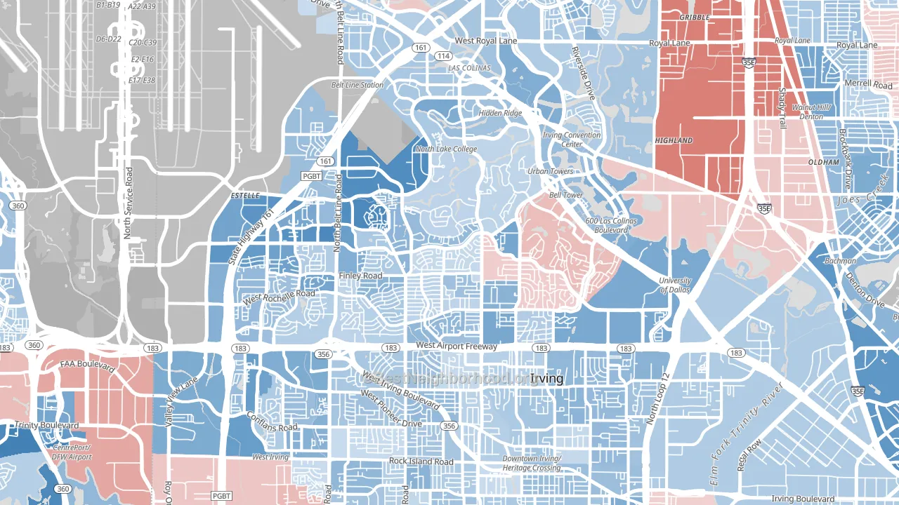 Irving, TX block-group political-lean map