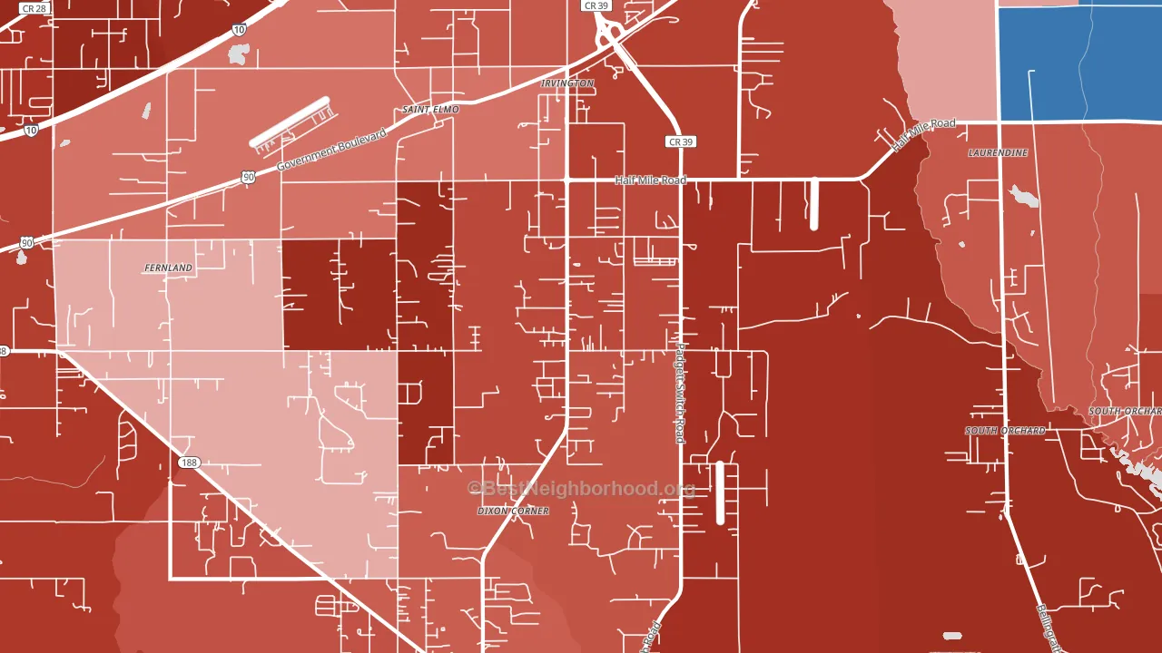 Irvington, AL block-group political-lean map