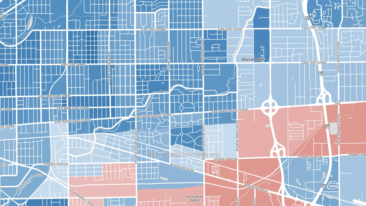 Irvington, Indianapolis, IN block-group political-lean map